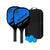 Pickleball set showing black and blue paddles with textured surface