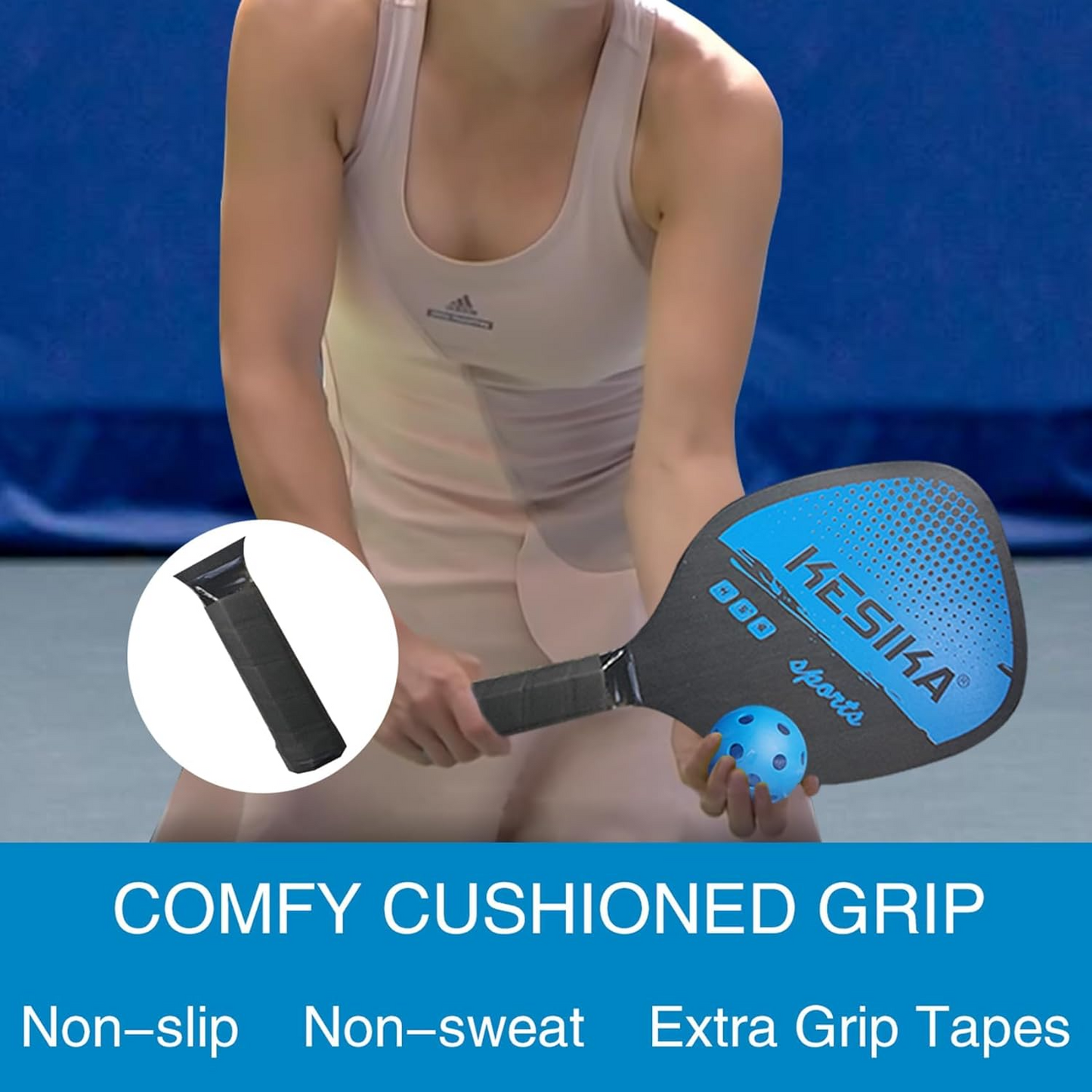 Lightweight pickleball paddles stacked showing thickness and size
