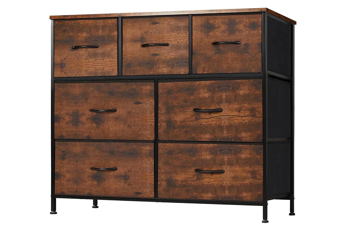 Side view of 7 Drawer Lowboy with steel frame support