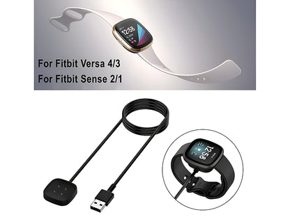 Close up of Fitbit Versa 3 4 charging cable plug in black colour