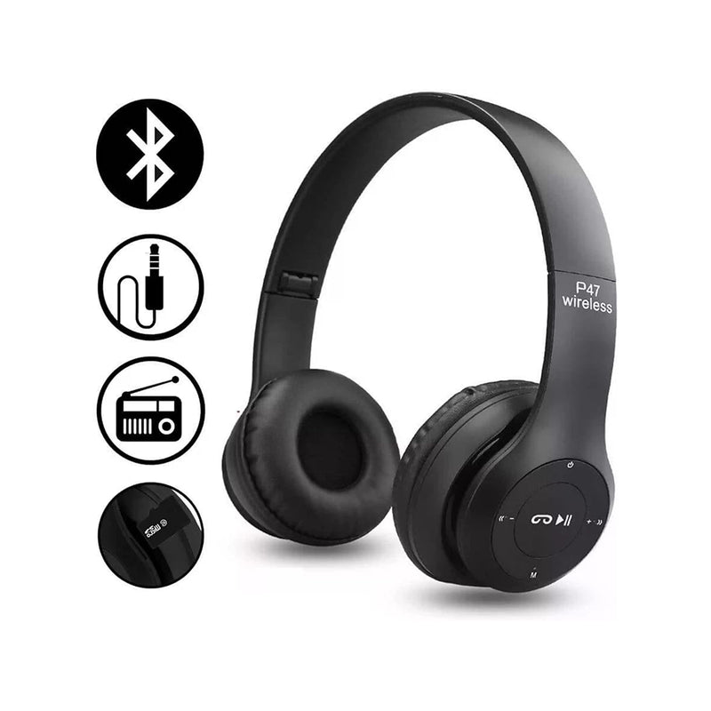Wireless Bluetooth headset side view showing black colour and cushioned ear pads