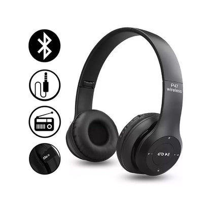 Wireless Bluetooth headset side view showing black colour and cushioned ear pads