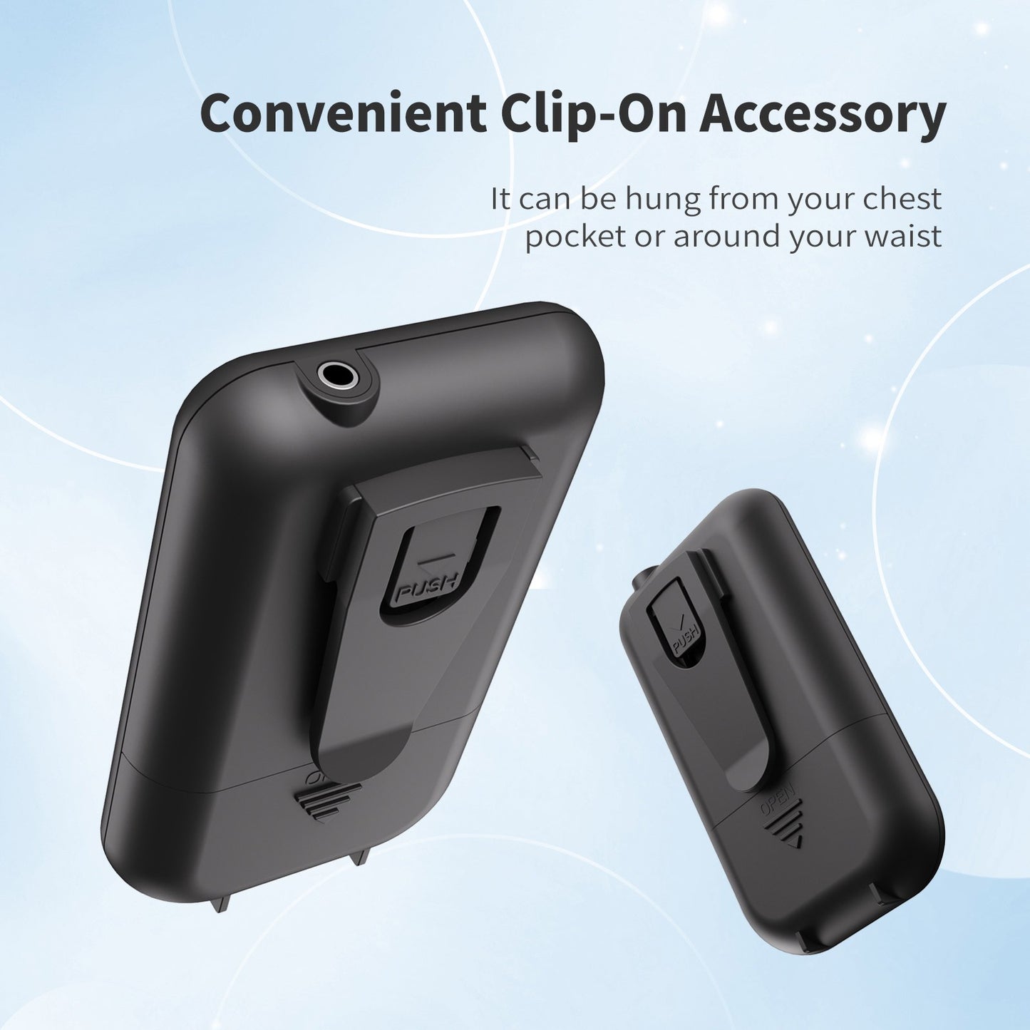 Ear hearing aids device in black colour resting on a flat surface