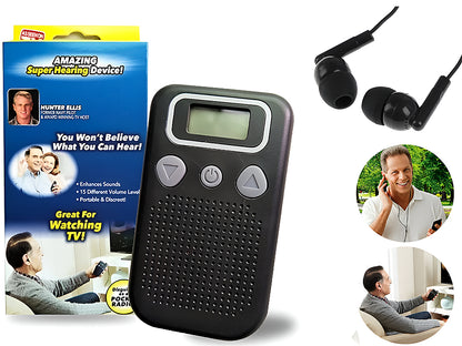 Black ear hearing aids device with headphone-style design