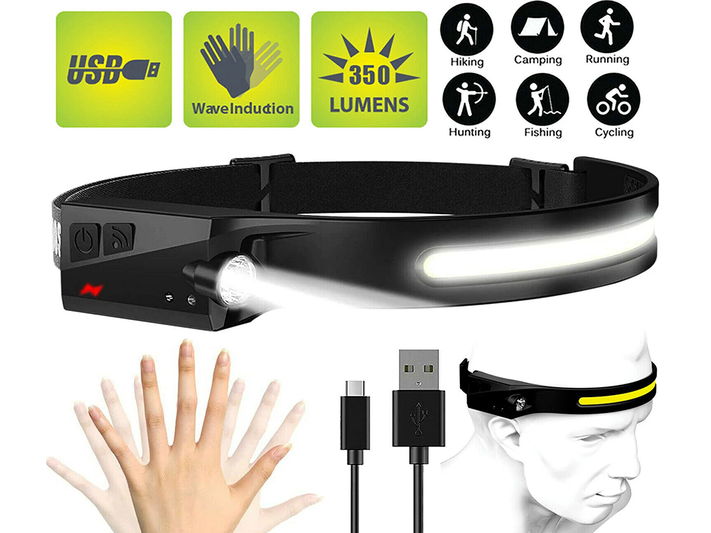 LED head torch worn on head for hands-free night activity