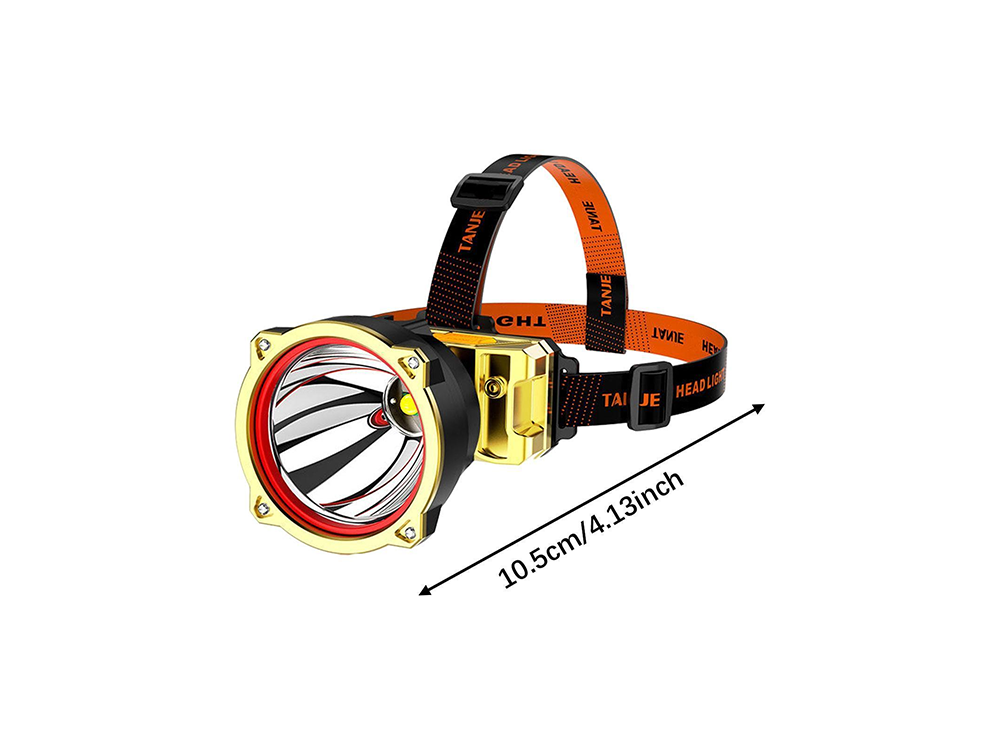 Back view of rechargeable head torch headlamp with padded strap