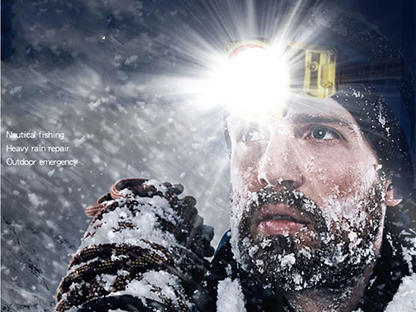 Optical plane lens detail on rechargeable head torch headlamp