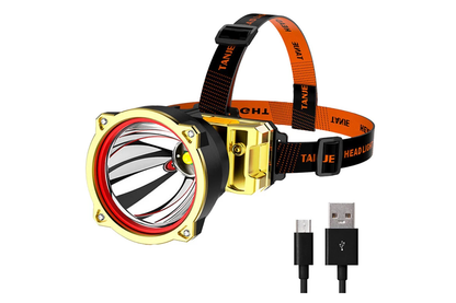 Side angle of rechargeable head torch headlamp with adjustable strap