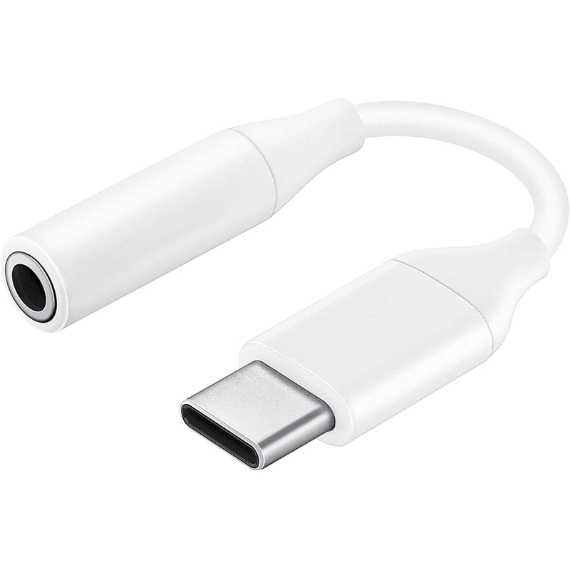 USB-C to aux adapter showing white aluminium alloy cable