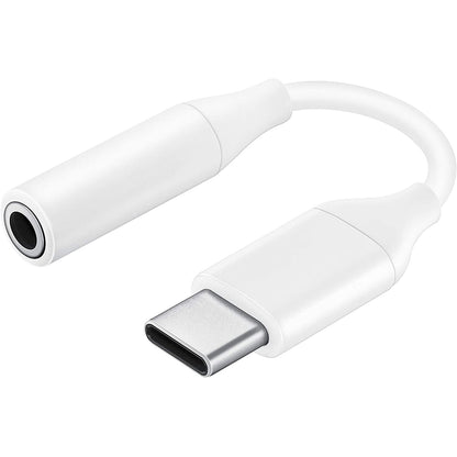 USB-C to aux adapter showing white aluminium alloy cable