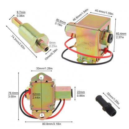 Electric Fuel Pump 12V positioned next to 516 inch fuel tubes for installation