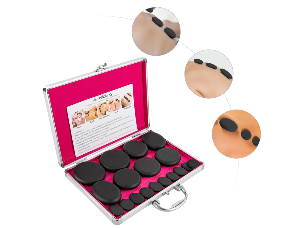 Hot stones massage set showing temperature control on warmer