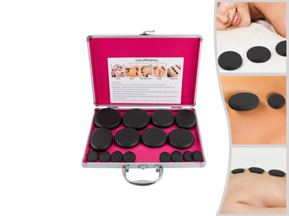 Side angle of hot stones massage set stones arranged neatly