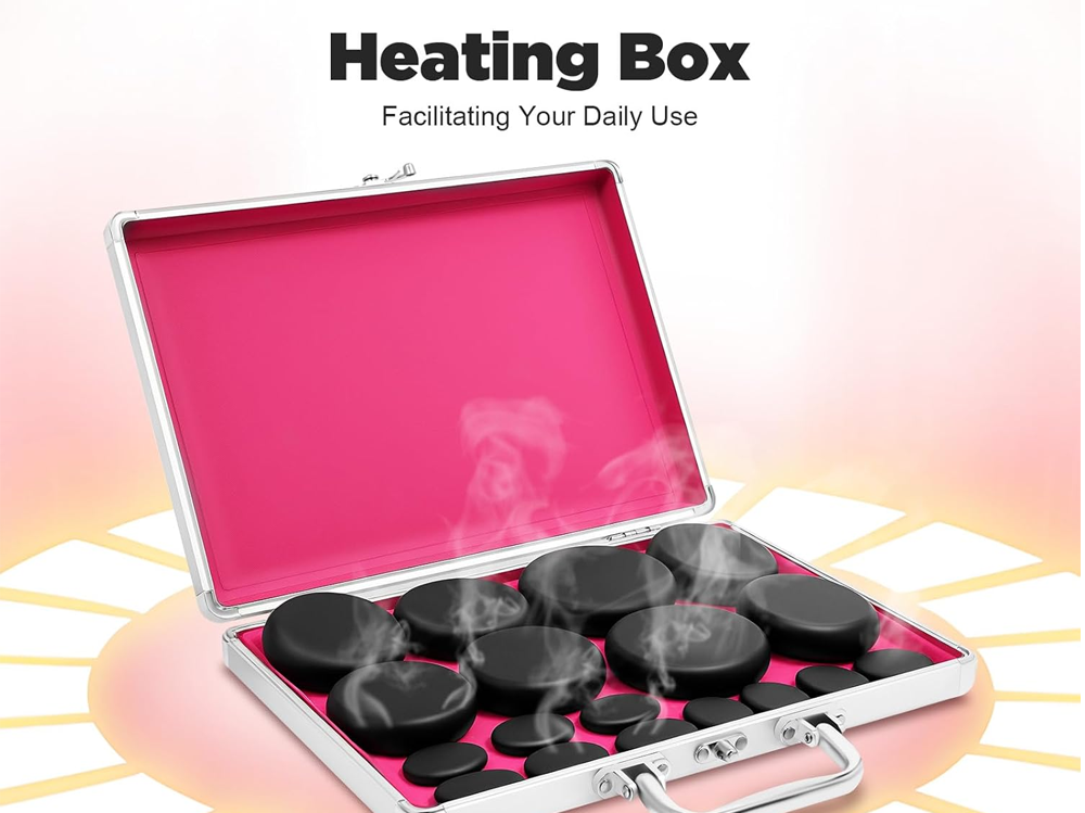 Hot stones massage set showing temperature control on warmer