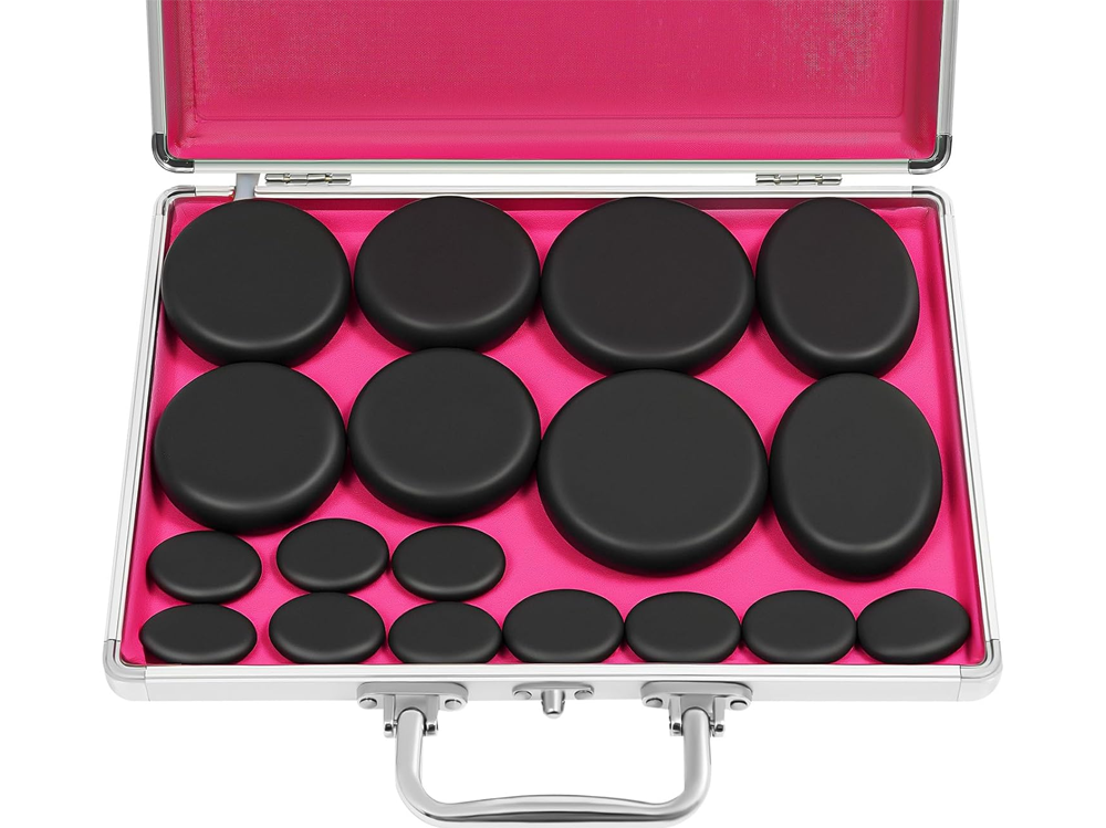 Hot stones massage set showing temperature control on warmer