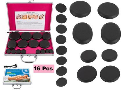 Hot stones massage set with stainless steel handles on stones
