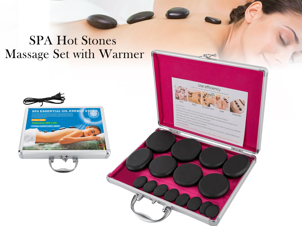 Top view of 16 hot stones massage stones in various sizes