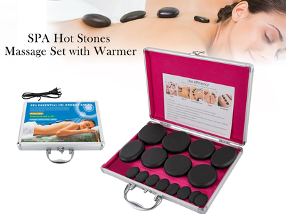 Top view of 16 hot stones massage stones in various sizes