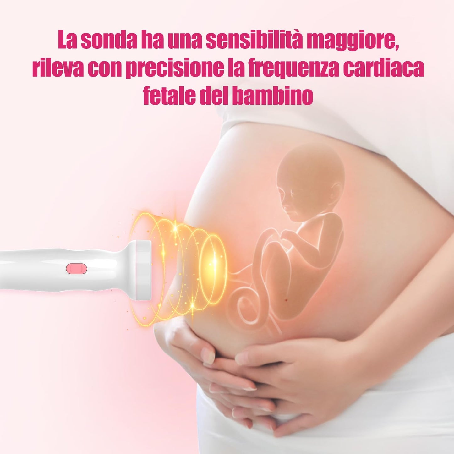 Fetal Doppler with battery compartment open showing AA batteries