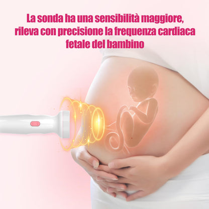 Fetal Doppler with battery compartment open showing AA batteries