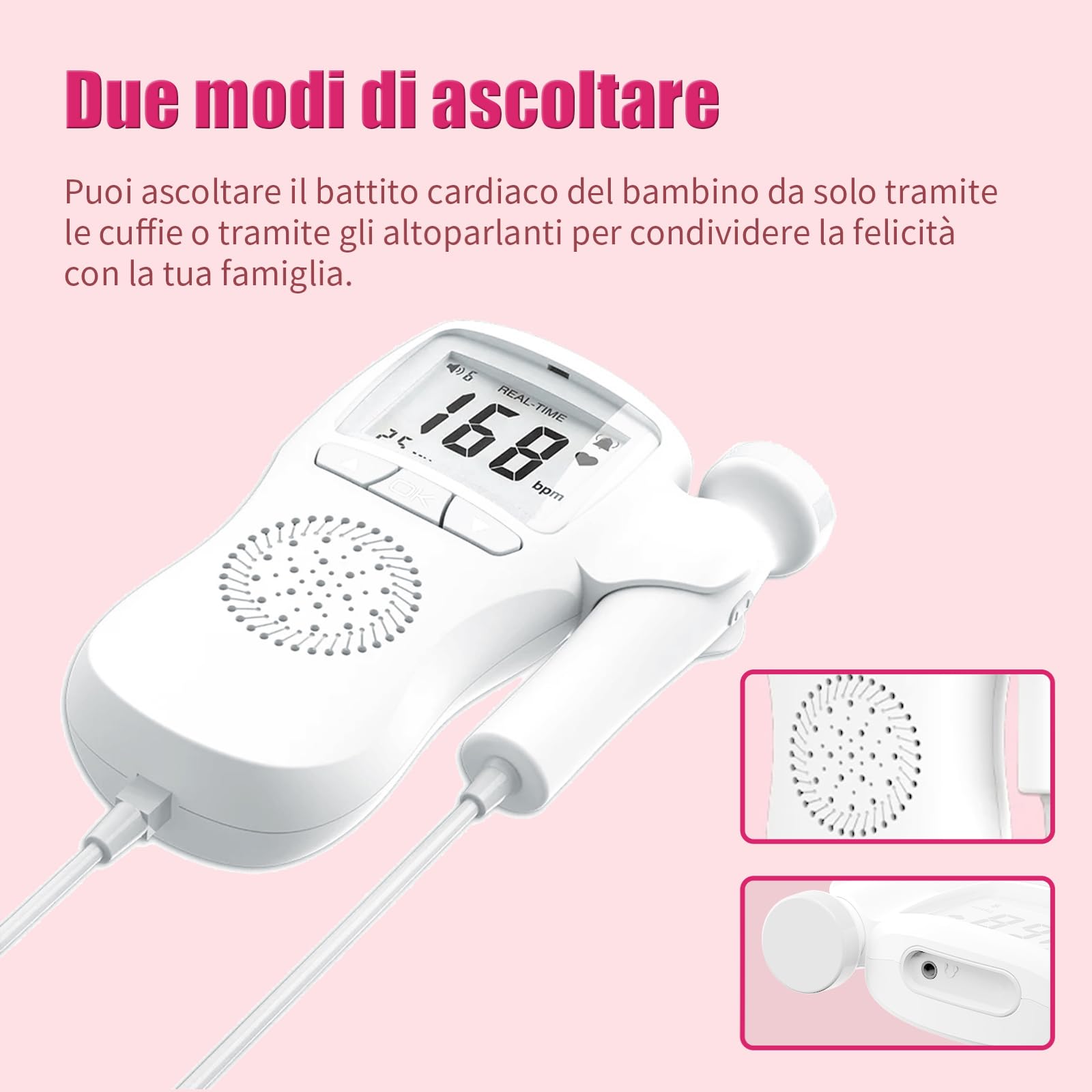 Fetal Doppler with battery compartment open showing AA batteries