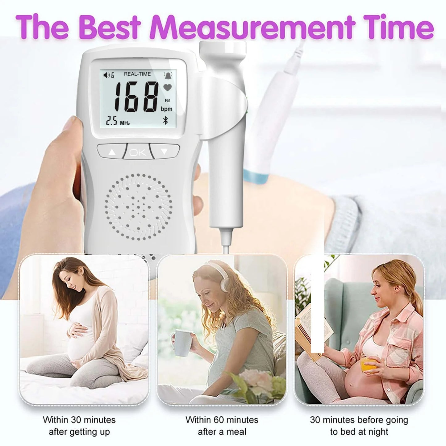 Fetal Doppler with battery compartment open showing AA batteries