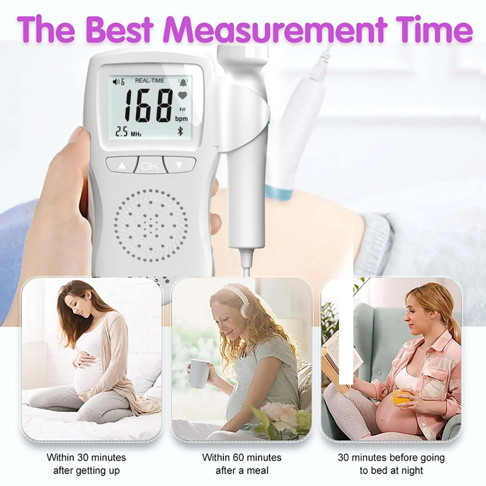 Fetal Doppler with battery compartment open showing AA batteries