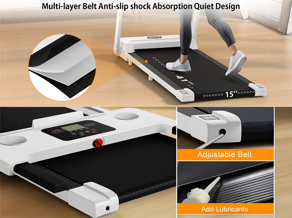 User jogging on foldable walking treadmill indoors