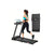 Walking treadmill side view showing foldable frame in black