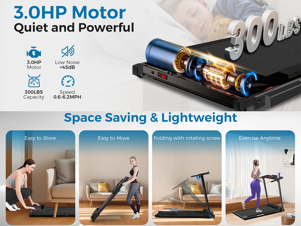 Folded treadmill compact size for easy storage in small rooms