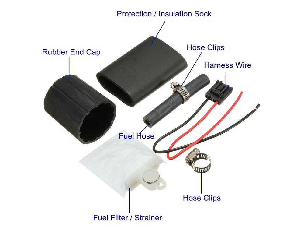 Top angle of electric fuel pump 12V kit with accessory pack included