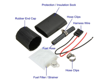 Top angle of electric fuel pump 12V kit with accessory pack included
