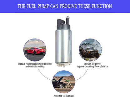Electric fuel pump 12V kit showing flow rate label and specifications