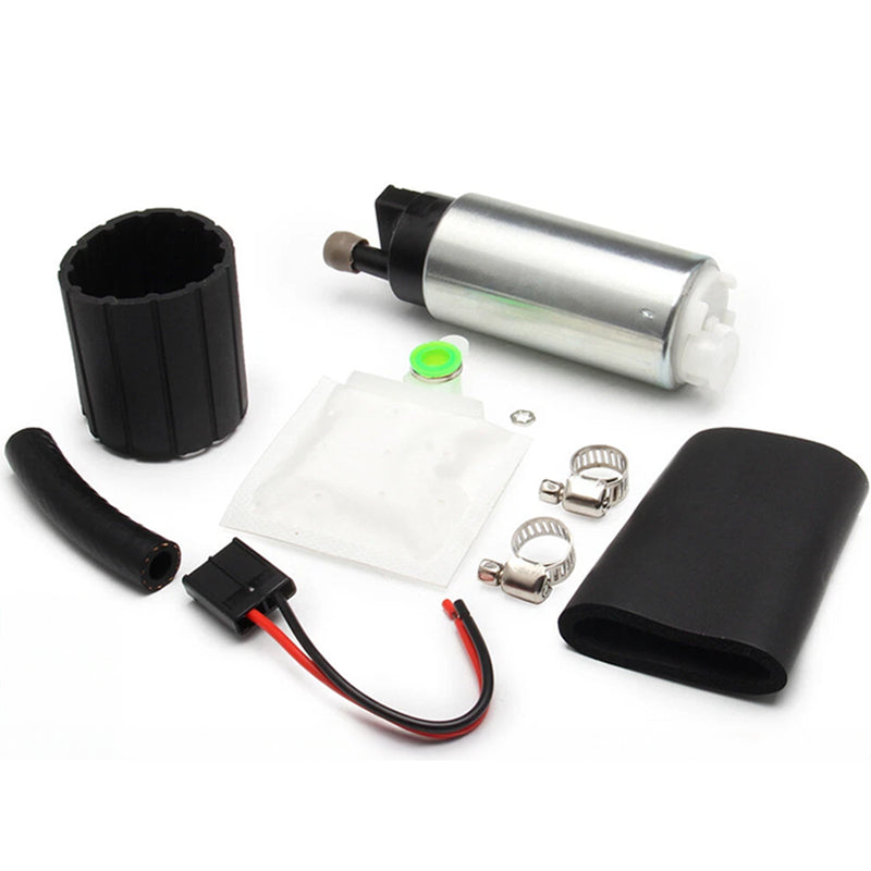 Electric fuel pump 12V kit showing silver aluminium body