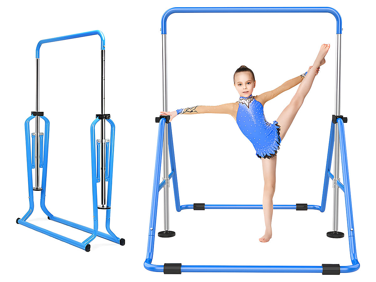 Side view of gymnastic training bar steel frame and foldable base