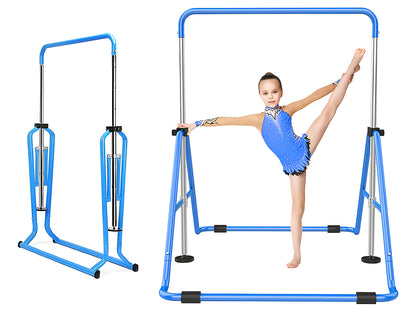 Side view of gymnastic training bar steel frame and foldable base