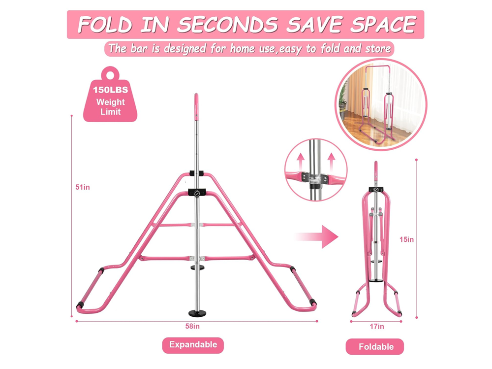 Pink gymnastic training bar with installation accessories included
