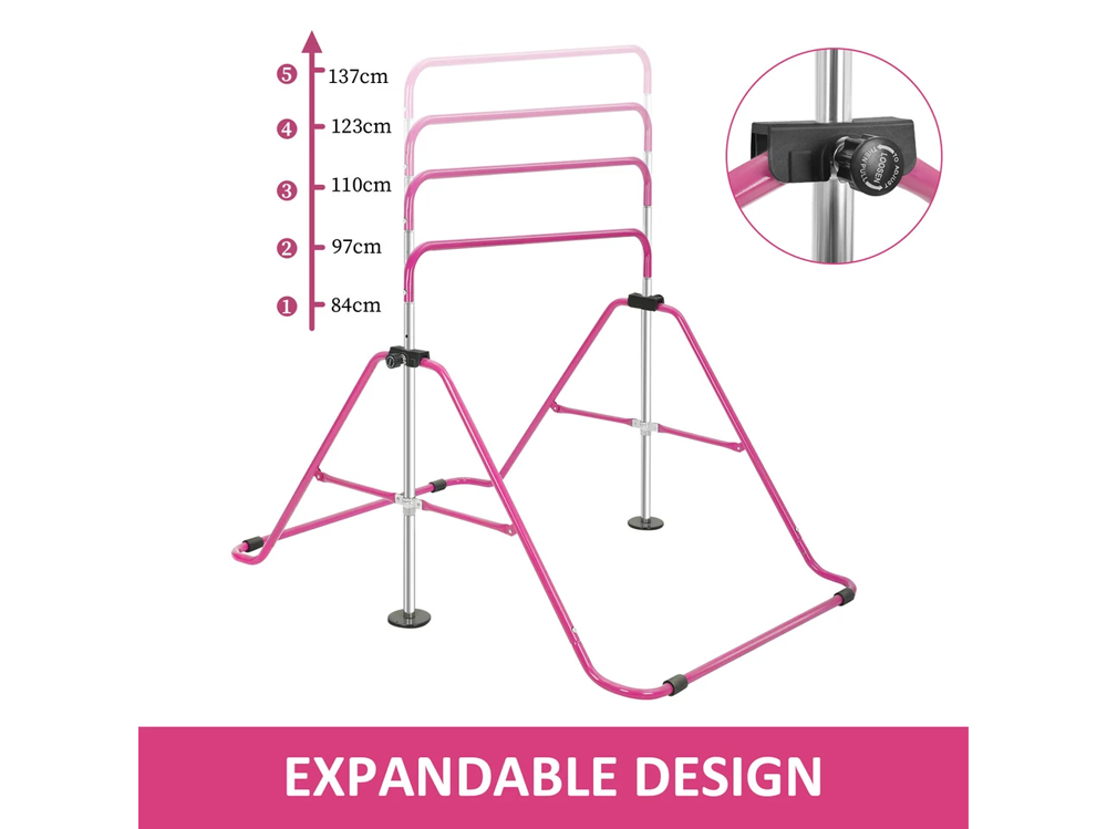 Pink gymnastic training bar with installation accessories included