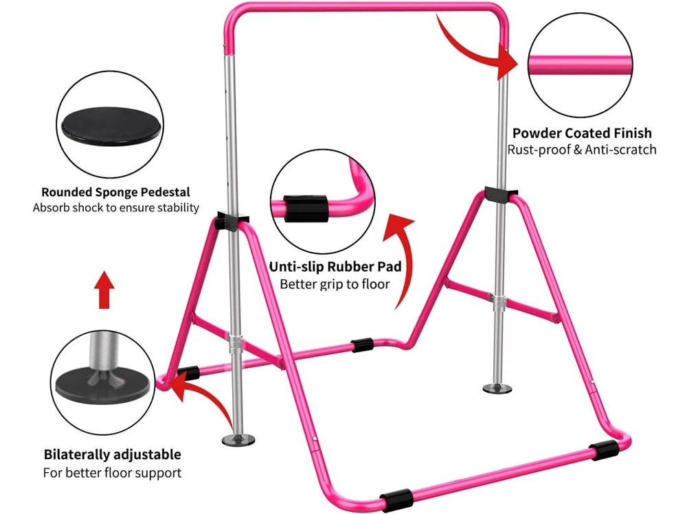 Pink gymnastic training bar with installation accessories included