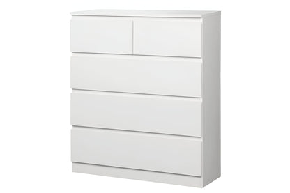 Side angle of 5 Drawer Tallboy highlighting particle board material