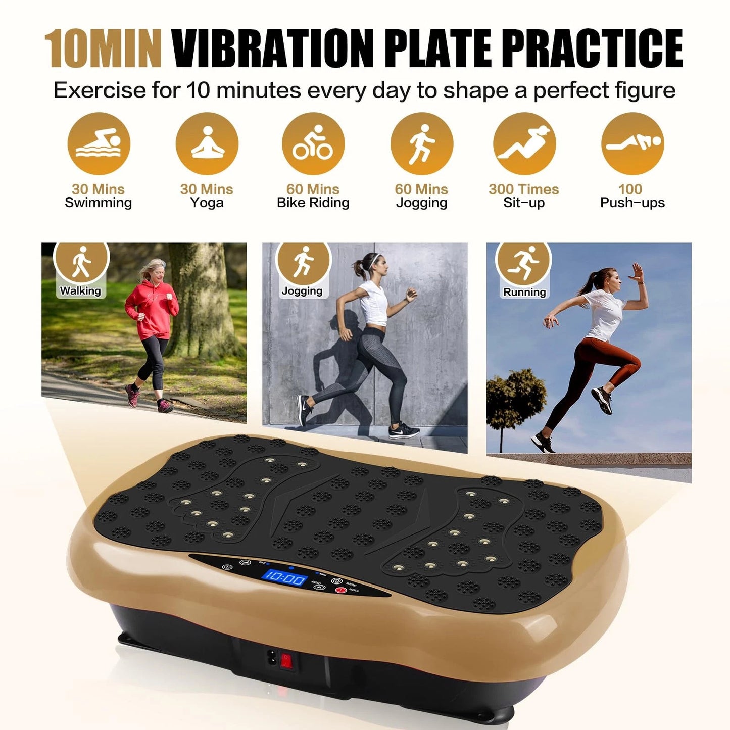 Vibration plate exercise machine with yoga straps attached