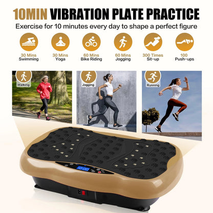 Vibration plate exercise machine with yoga straps attached