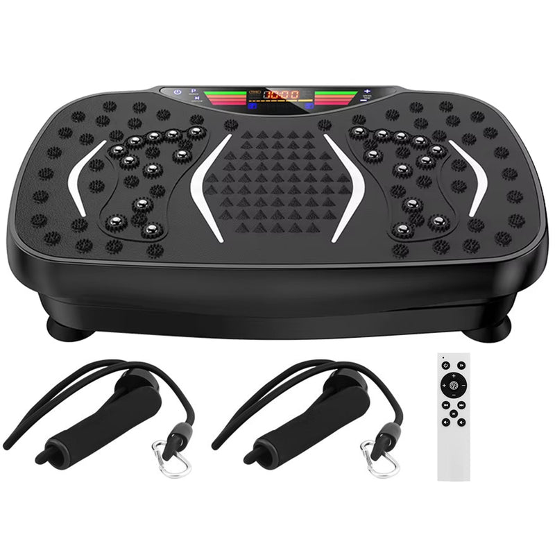 Vibration plate exercise machine black top view showing touchscreen