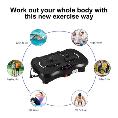 User standing on vibration plate exercise machine during workout