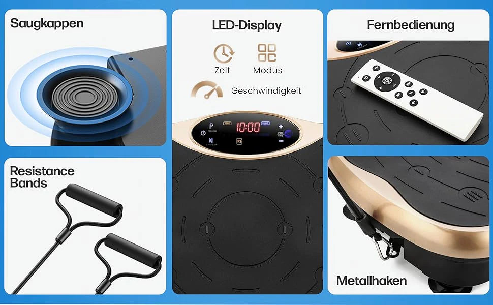 Vibration plate exercise machine with yoga straps attached