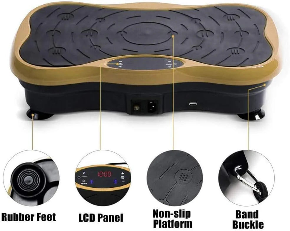 Vibration plate exercise machine with yoga straps attached
