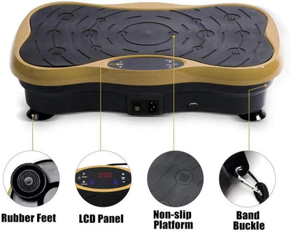 Vibration plate exercise machine with yoga straps attached