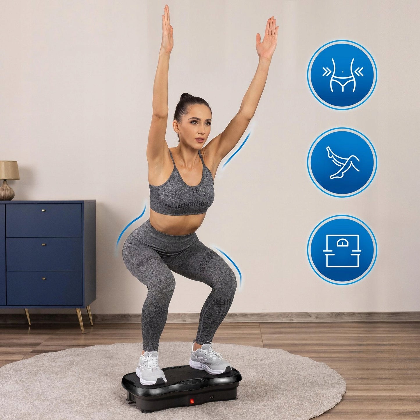 Vibration plate with yoga straps for arm workouts