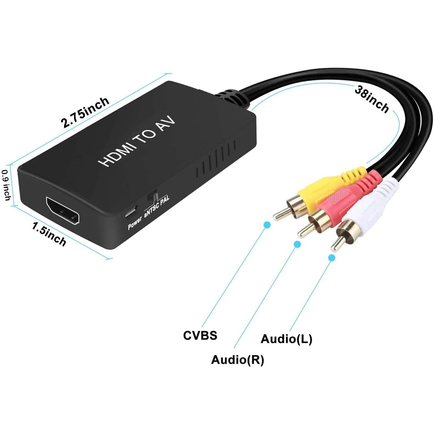 HDMI to AV Converter displayed with Fire Stick and TV box