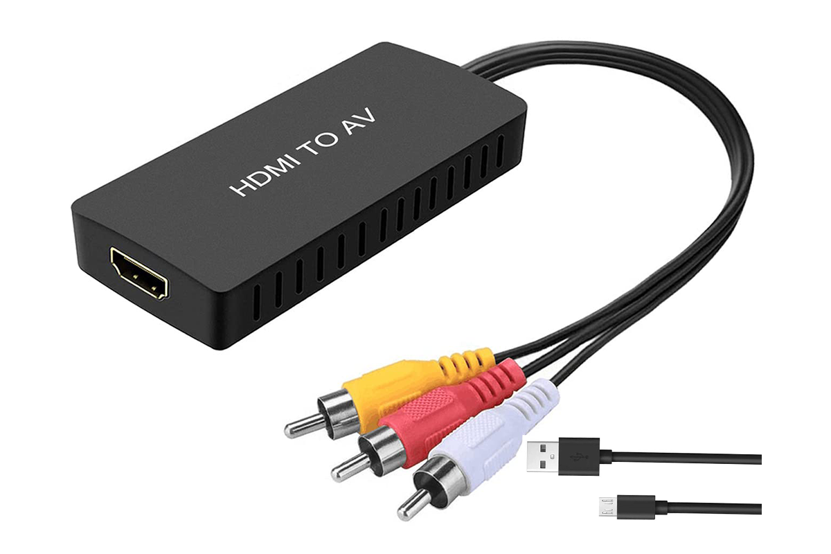 Side view of HDMI to AV Converter with RCA output ports
